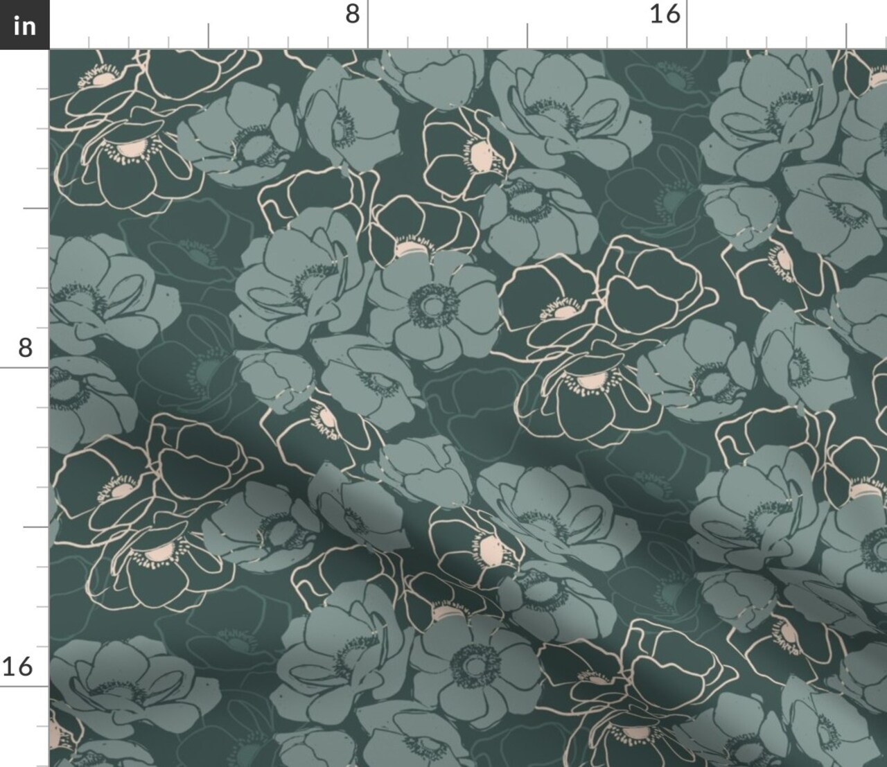 Emerald Modern Floral Botanical Blush Custom Printed Fabric by Spoonflower Various Fabrics by the Yard or Fat Quarter